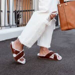 NWNB EMU Australia Mayberry  Sandals Corky Suede Fur Brown White  size 8